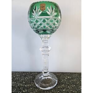 Beautiful Polish Green cut 24 % lead Crystal glass goblet